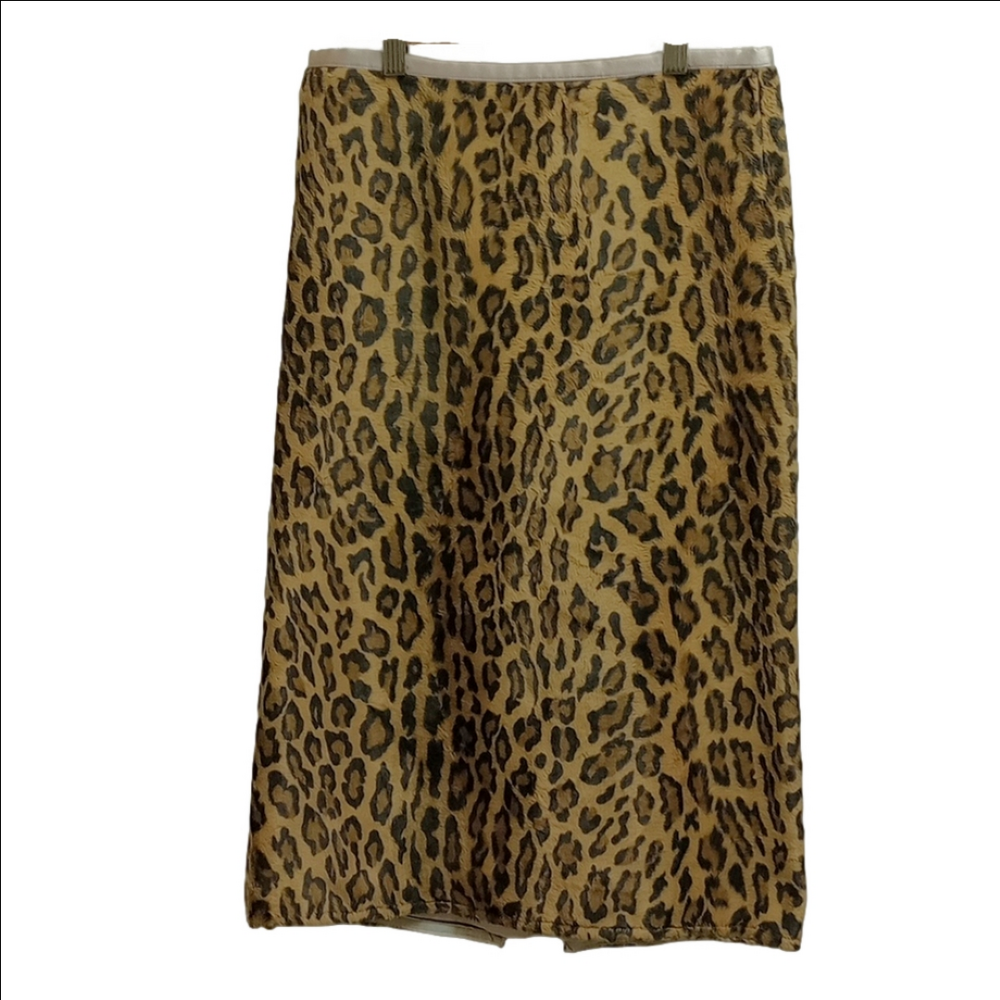 WILLIAM B FAUX FUR TAN & BLACK LEOPARD PRINT PENCIL SKIRT WITH PINK SILK LINING